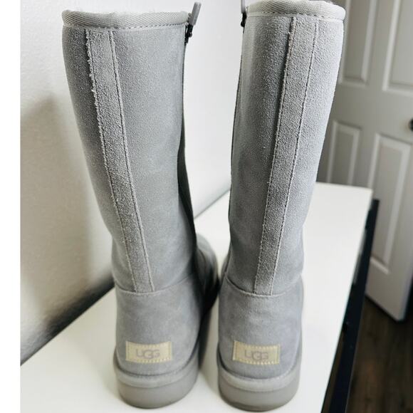 Ugg Blue Gray Alber Flat Heel Shearling Lined Suede Boot Side Zip 8 - Picture 2 of 15